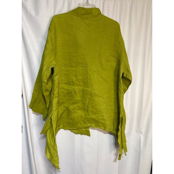 Lime Green Pegasus Womens Asymmetrical Lagan Look Linen Blouse 1X - Picture 6 of 7